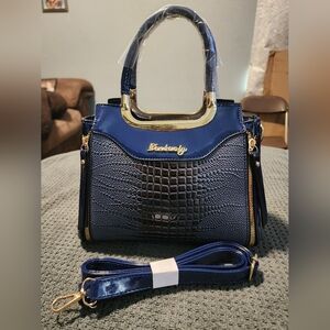 NEW!! CROCODILE PATTERN COMPACT HANDBAG- DEEP BLUE